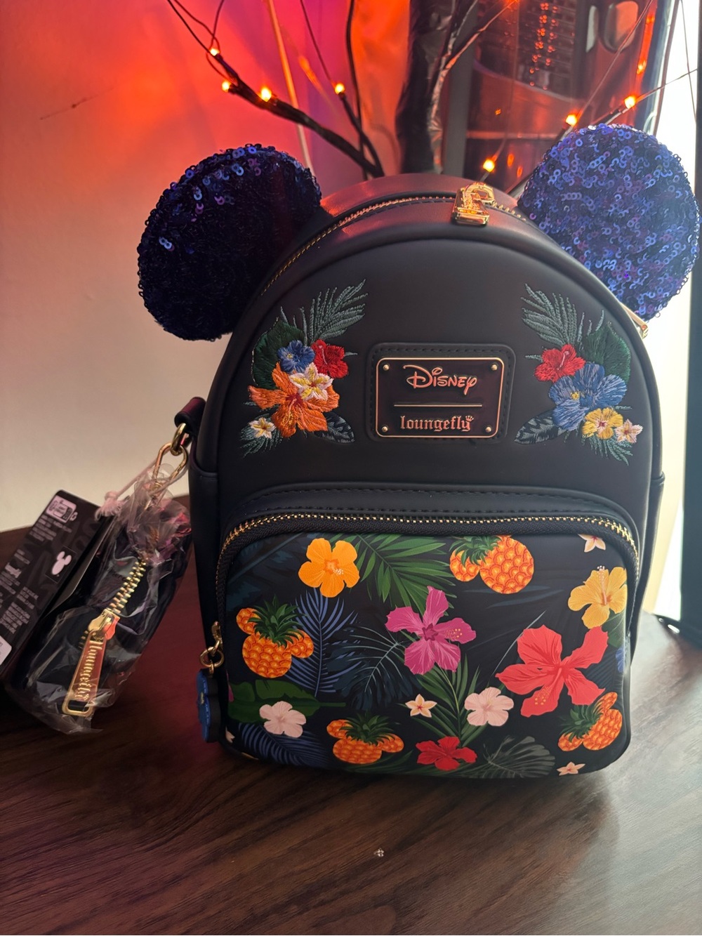 Loungefly Black Tropical Sequin Ear Mini Backpack
